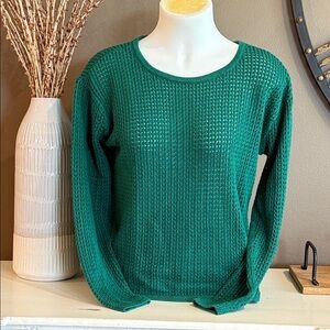 LAND’S END Green Open Weave Crochet Crew Neck Sweater Size Small